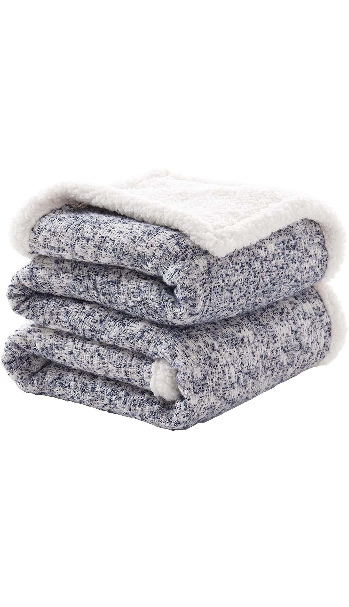 Sherpa Throw Blanket 30% Wool & 70% Cotton Blend - Blue