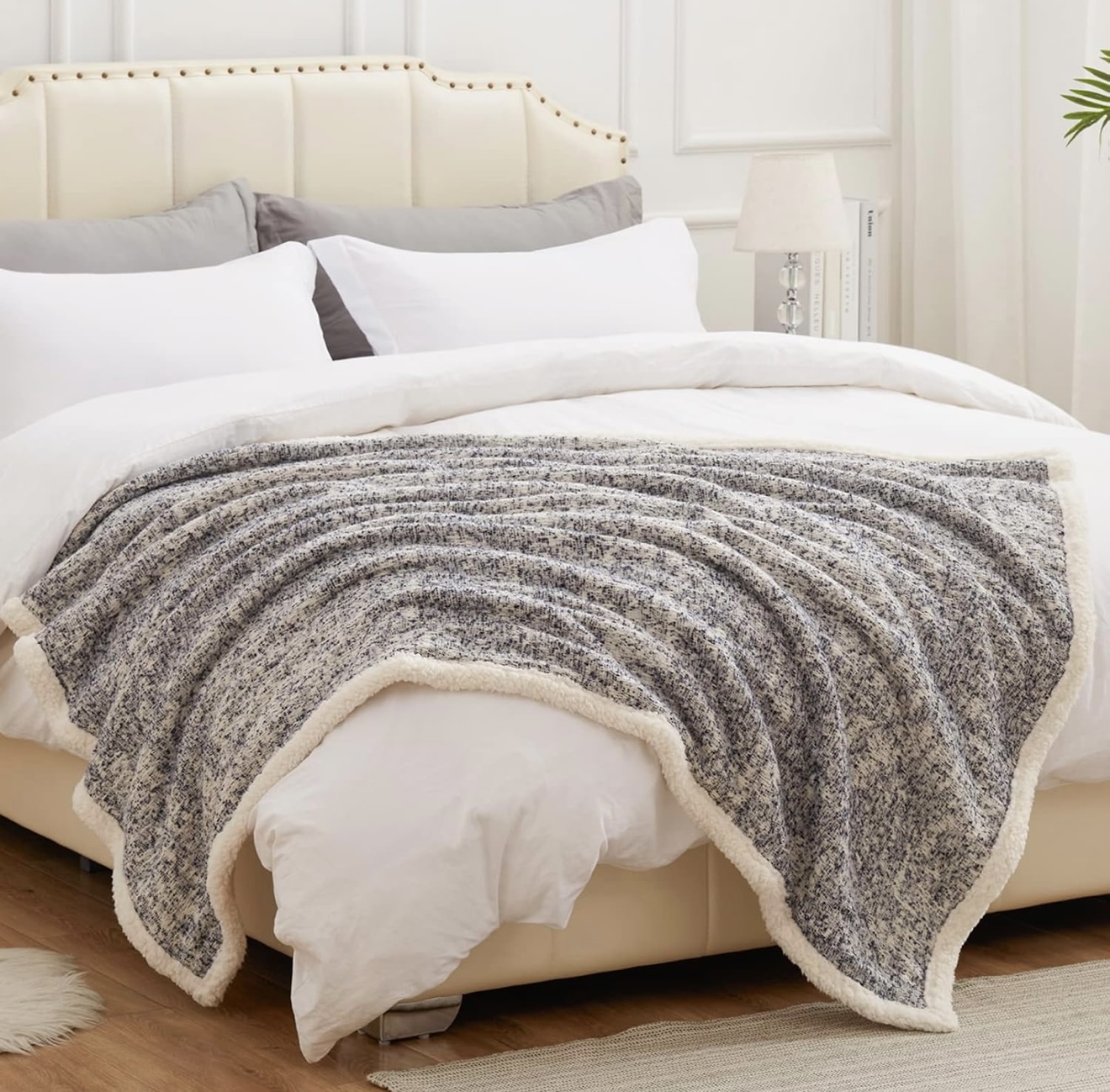 Sherpa Throw Blanket 30% Wool & 70% Cotton Blend - Blue - Image 3