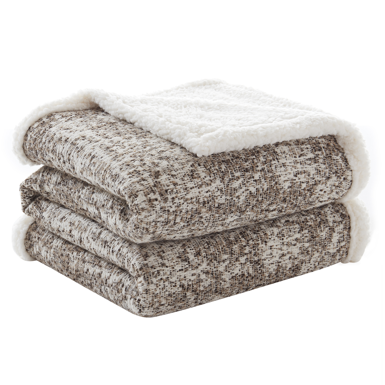 Sherpa Throw Blanket 30% Wool & 70% Cotton - Coffee
