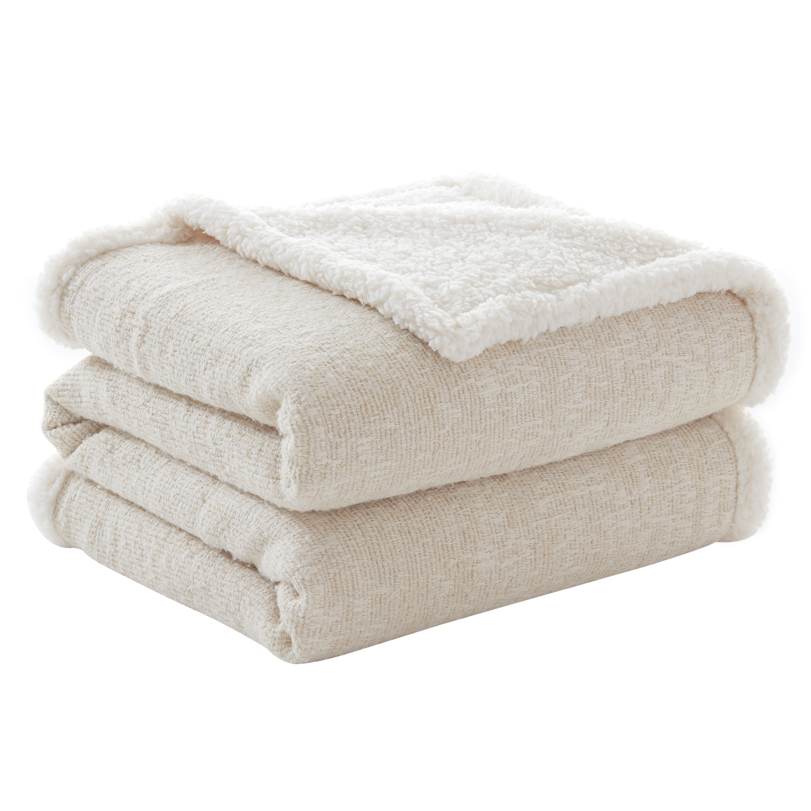 Sherpa Throw Blanket 30% Wool & 70% Cotton - Cream
