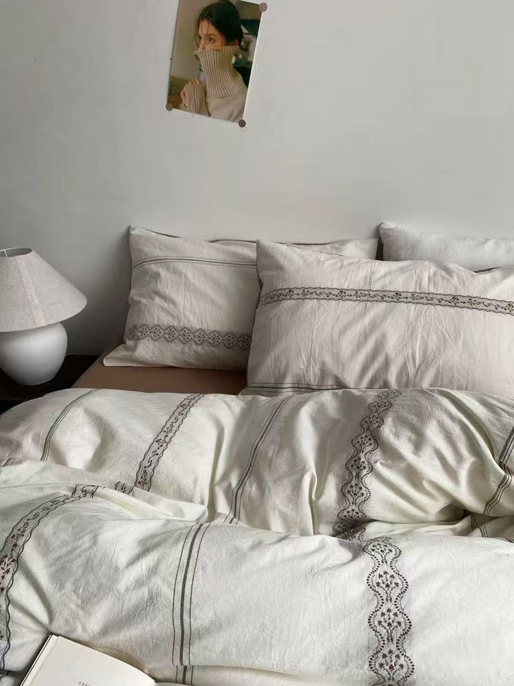The Jacquard Cotton Linen Duvet Cover Set - Off White