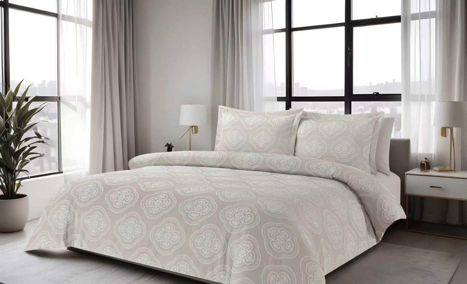 The Jacquard Cotton Linen Duvet Cover Set - Beige