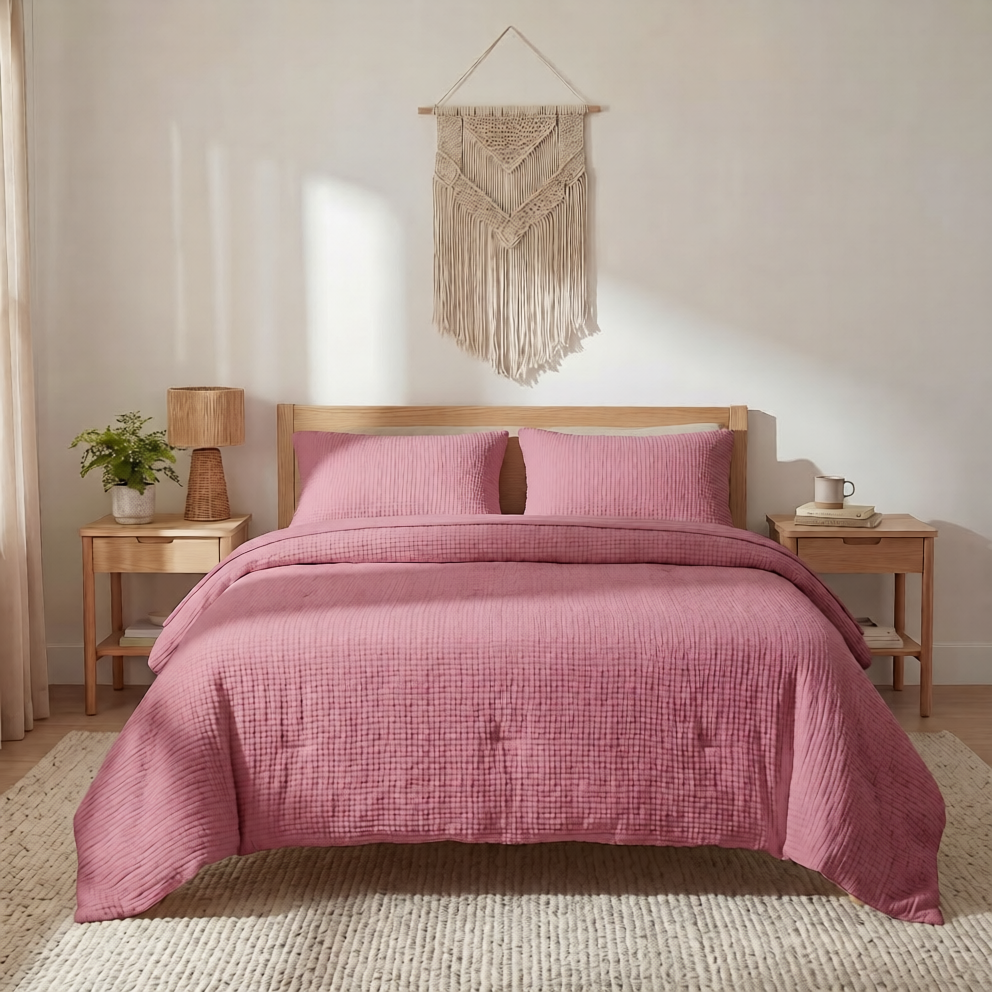 Muslin 100% Cotton 4-Layer Gauze Duvet Cover Set - Rose