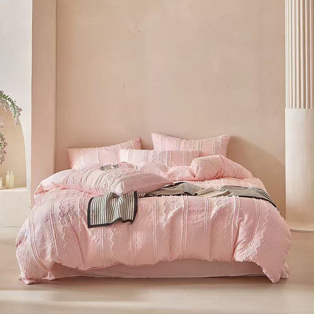 Boho Tuft Soft Microfiber Duvet Cover - Pink