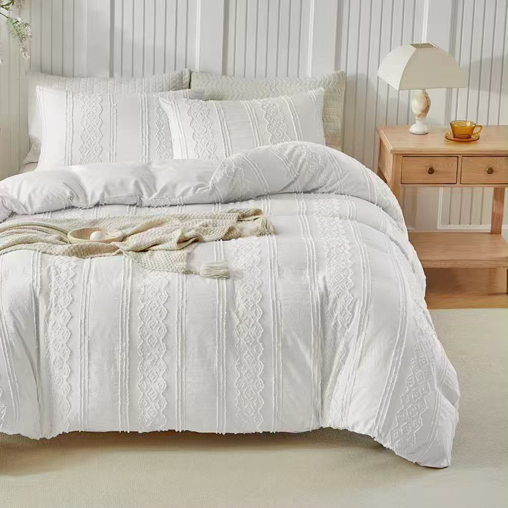 Boho Tuft Soft Microfiber Duvet Cover - White