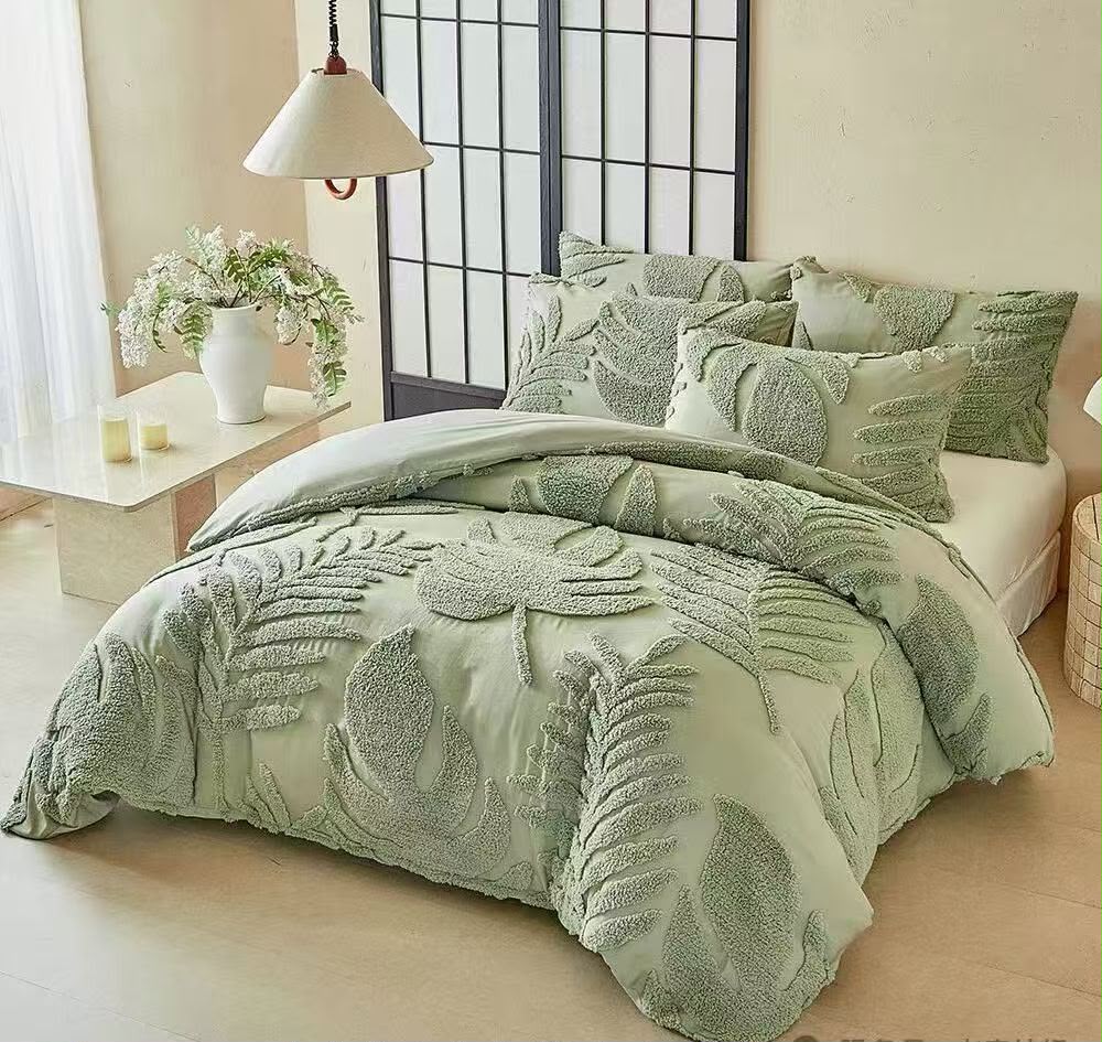 Soft Microfiber Eden Tufted Leaf Duvet Cover Set - Sage